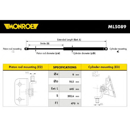 Photo Gas Spring, boot-/cargo area MONROE ML5089