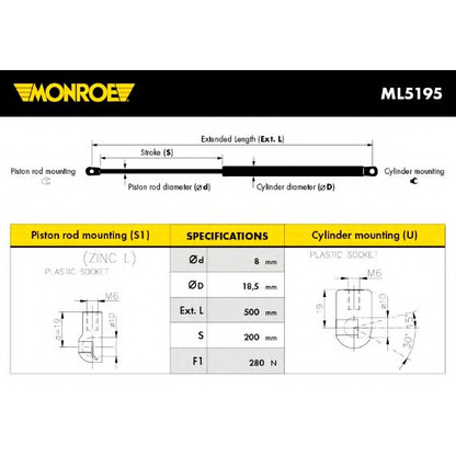 Photo Vérin, capot-moteur MONROE ML5195