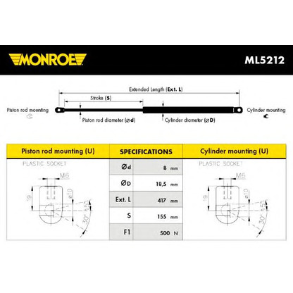 Photo Gas Spring, boot-/cargo area MONROE ML5212