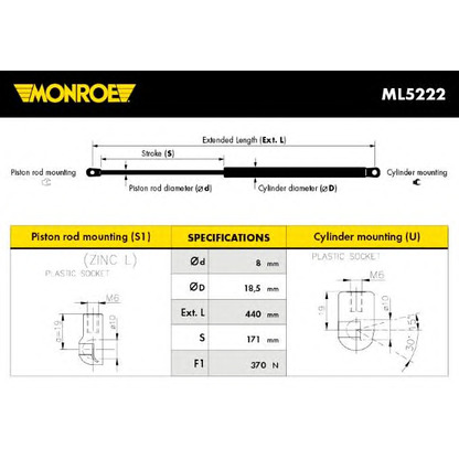 Foto Gasfeder, Koffer-/Laderaum MONROE ML5222