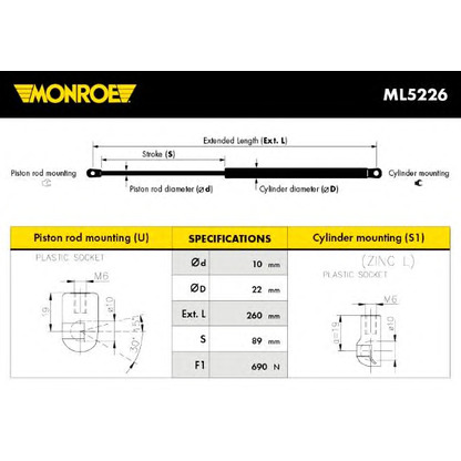 Photo Gas Spring, boot-/cargo area MONROE ML5226