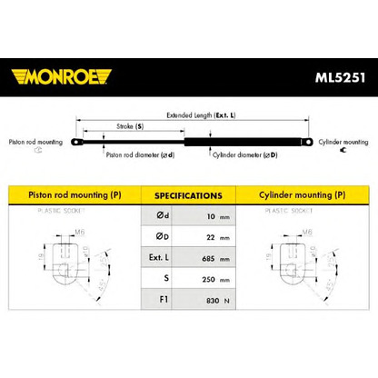 Photo Gas Spring, boot-/cargo area MONROE ML5251