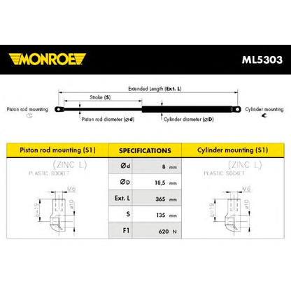 Photo Gas Spring, boot-/cargo area MONROE ML5303