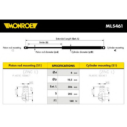 Photo Gas Spring, bonnet MONROE ML5461