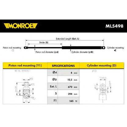 Photo Gas Spring, boot-/cargo area MONROE ML5498