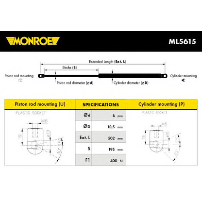 Foto Gasfeder, Koffer-/Laderaum MONROE ML5615