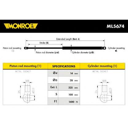 Foto Gasfeder, Koffer-/Laderaum MONROE ML5674