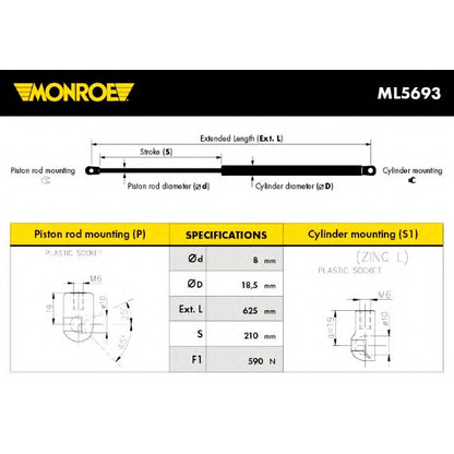 Photo Gas Spring, boot-/cargo area MONROE ML5693