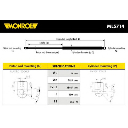 Photo Gas Spring, boot-/cargo area MONROE ML5714