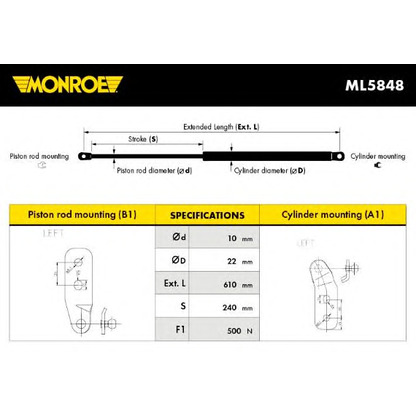 Photo Gas Spring, boot-/cargo area MONROE ML5848