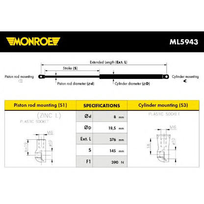 Photo Gas Spring, boot-/cargo area MONROE ML5943