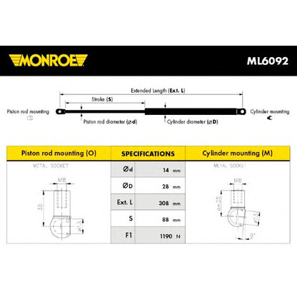 Фото Газовая пружина, крышка багажник MONROE ML6092