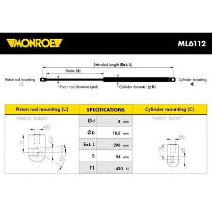 Photo Gas Spring, boot-/cargo area MONROE ML6112