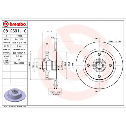 Photo Disque de frein BREMBO 08269110