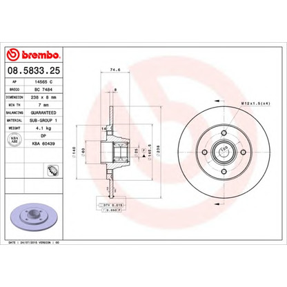 Photo Disque de frein BREMBO 08583325