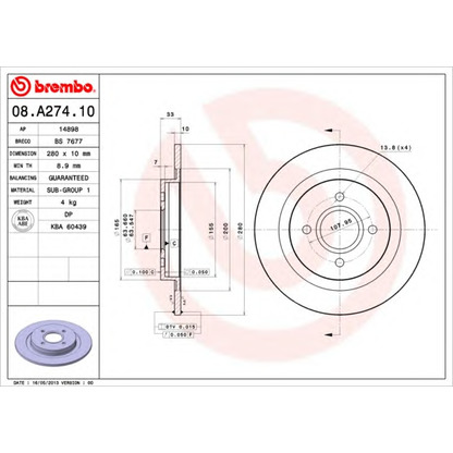 Zdjęcie Tarcza hamulcowa BREMBO 08A27410