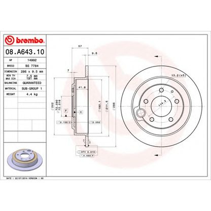 Фото Тормозной диск BREMBO 08A64310