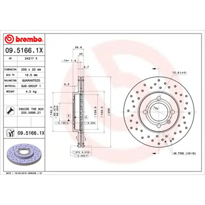 Photo Brake Disc BREMBO 0951661X