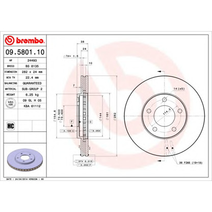 Photo Brake Disc BREMBO 09580110