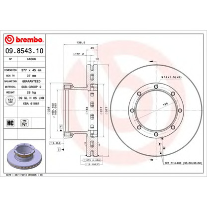 Фото Тормозной диск BREMBO 09854310