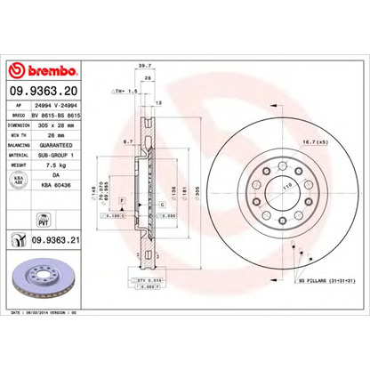 Фото Тормозной диск BREMBO 09936320