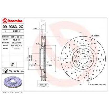 Photo Brake Disc BREMBO 0993632X