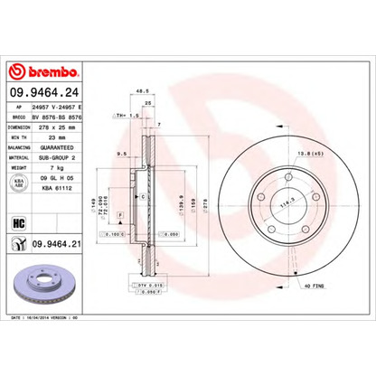 Photo Disque de frein BREMBO 09946421