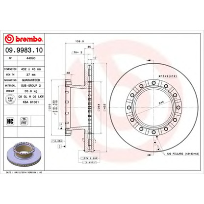 Foto Disco de freno BREMBO 09998310