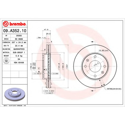 Фото Тормозной диск BREMBO 09A35210