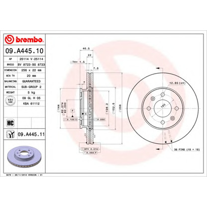 Фото Комплект тормозов, дисковый тормозной механизм BREMBO 09A44510