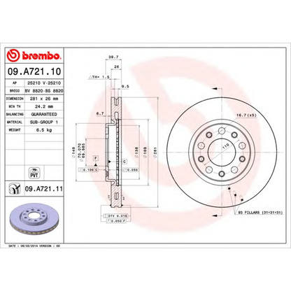 Zdjęcie Tarcza hamulcowa BREMBO 09A72110