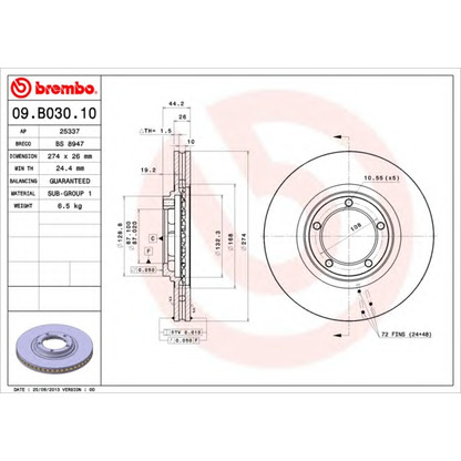 Zdjęcie Tarcza hamulcowa BREMBO 09B03010