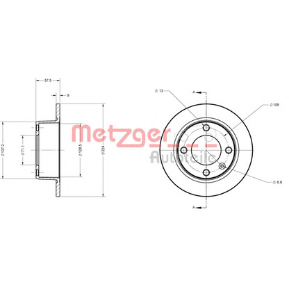 Foto Disco de freno METZGER 6110534