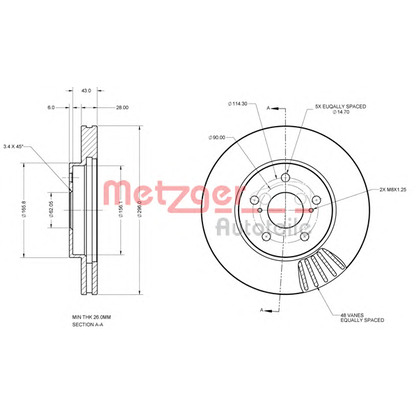 Foto Disco de freno METZGER 6110623