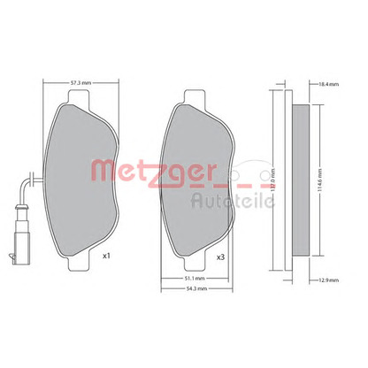 Photo Kit de plaquettes de frein, frein à disque METZGER 1170185