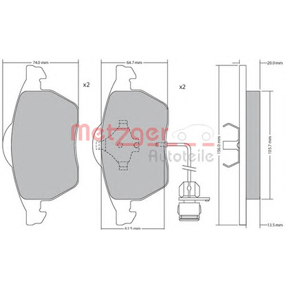 Photo Kit de plaquettes de frein, frein à disque METZGER 1170225