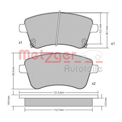 Photo Kit de plaquettes de frein, frein à disque METZGER 1170359