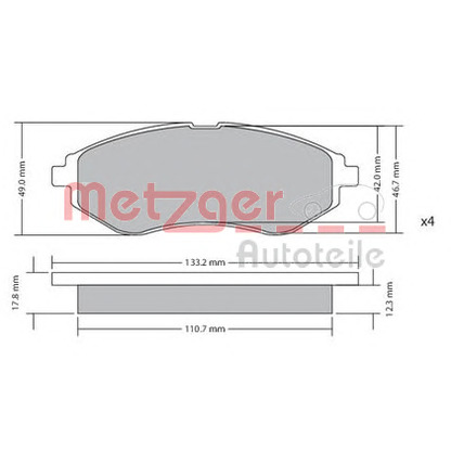 Photo Brake Pad Set, disc brake METZGER 1170404