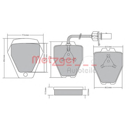 Photo Kit de plaquettes de frein, frein à disque METZGER 1170478