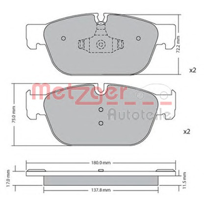 Photo Kit de plaquettes de frein, frein à disque METZGER 1170619