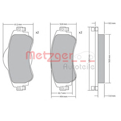 Photo Kit de plaquettes de frein, frein à disque METZGER 1170673